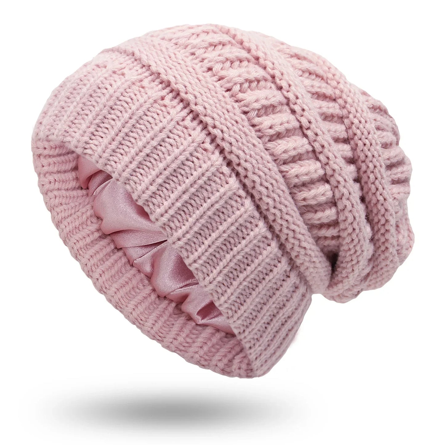 Women's winter knit hat made of satin