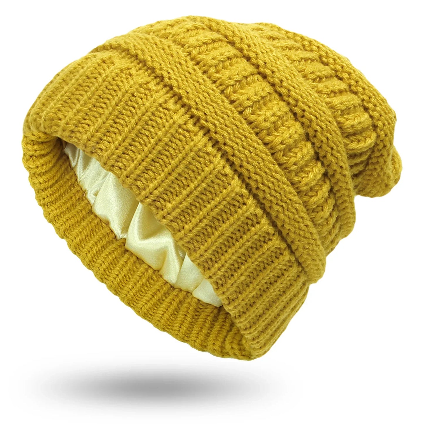 Women's winter knit hat made of satin