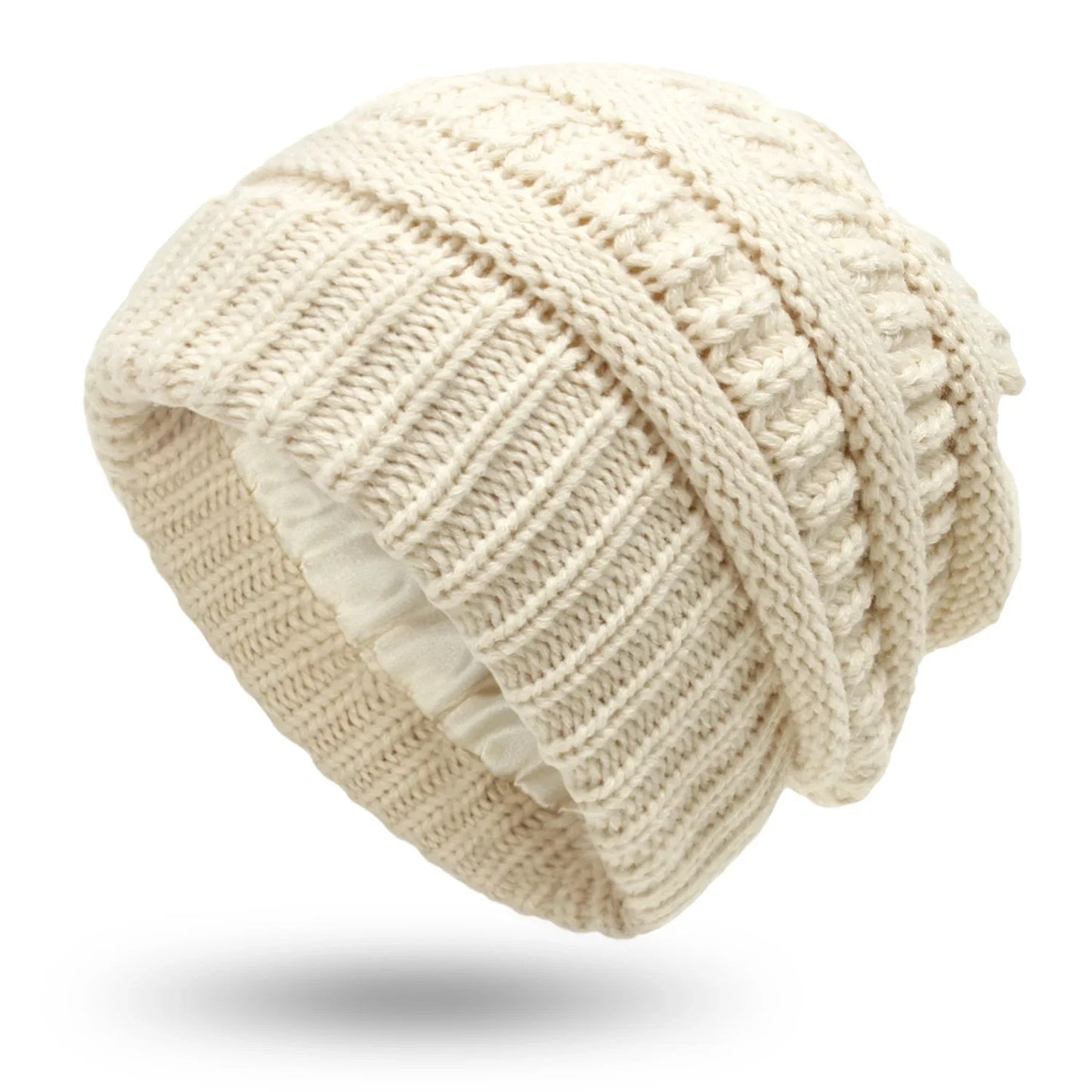 Women's winter knit hat made of satin