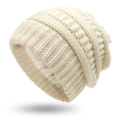 Women's winter knit hat made of satin