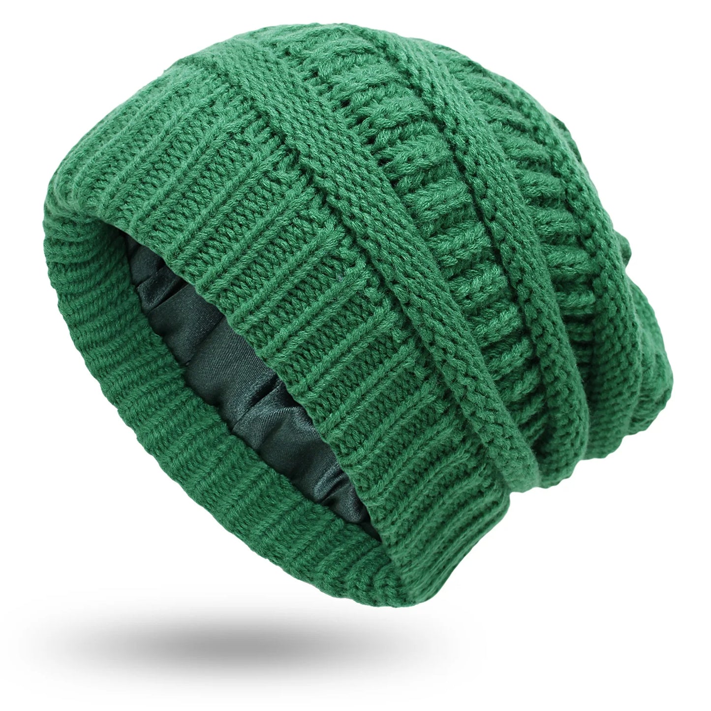 Women's winter knit hat made of satin