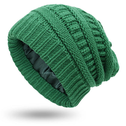 Women's winter knit hat made of satin