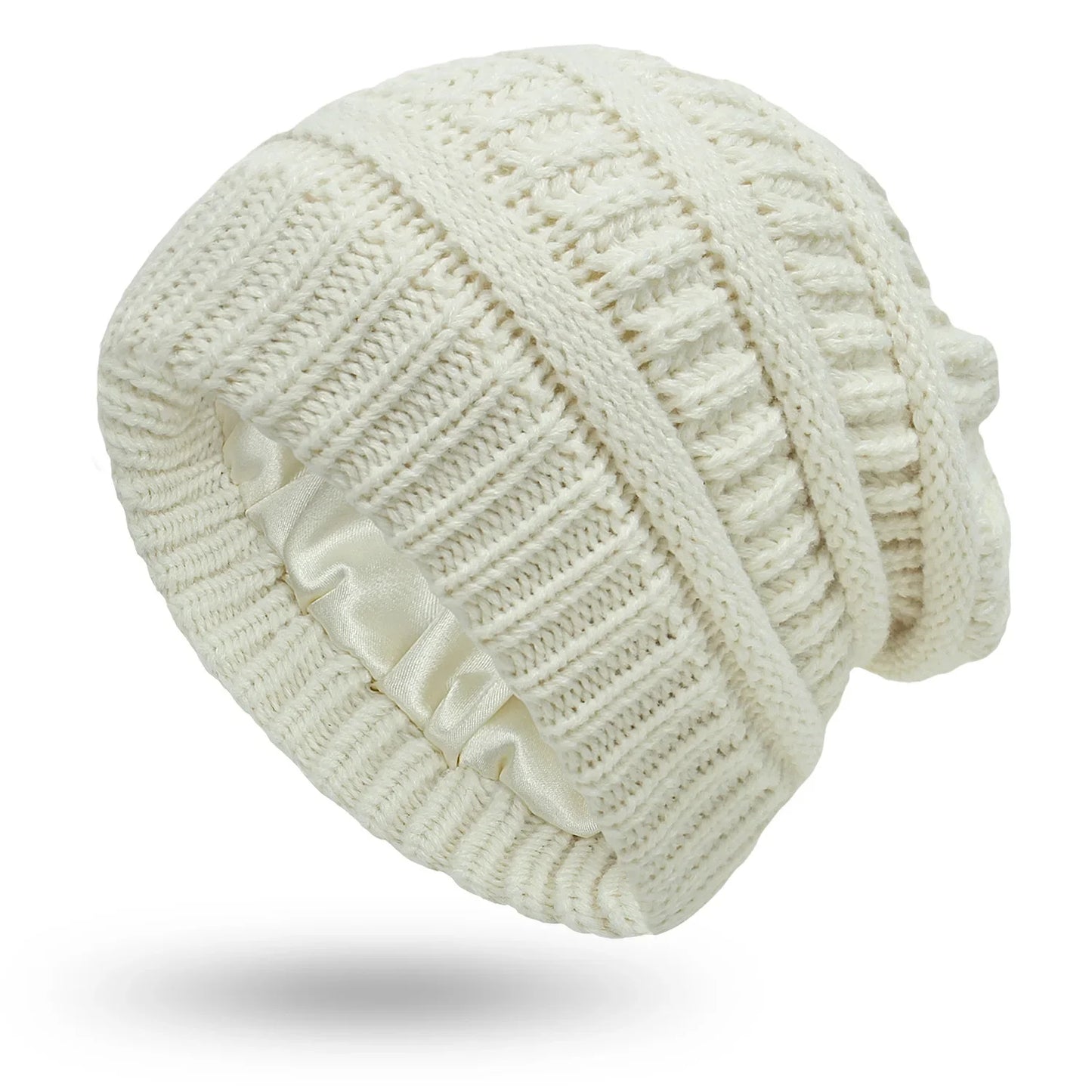 Women's winter knit hat made of satin