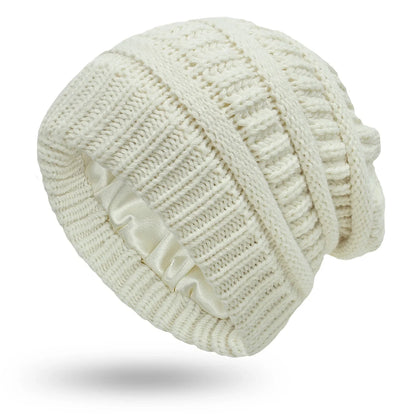 Women's winter knit hat made of satin