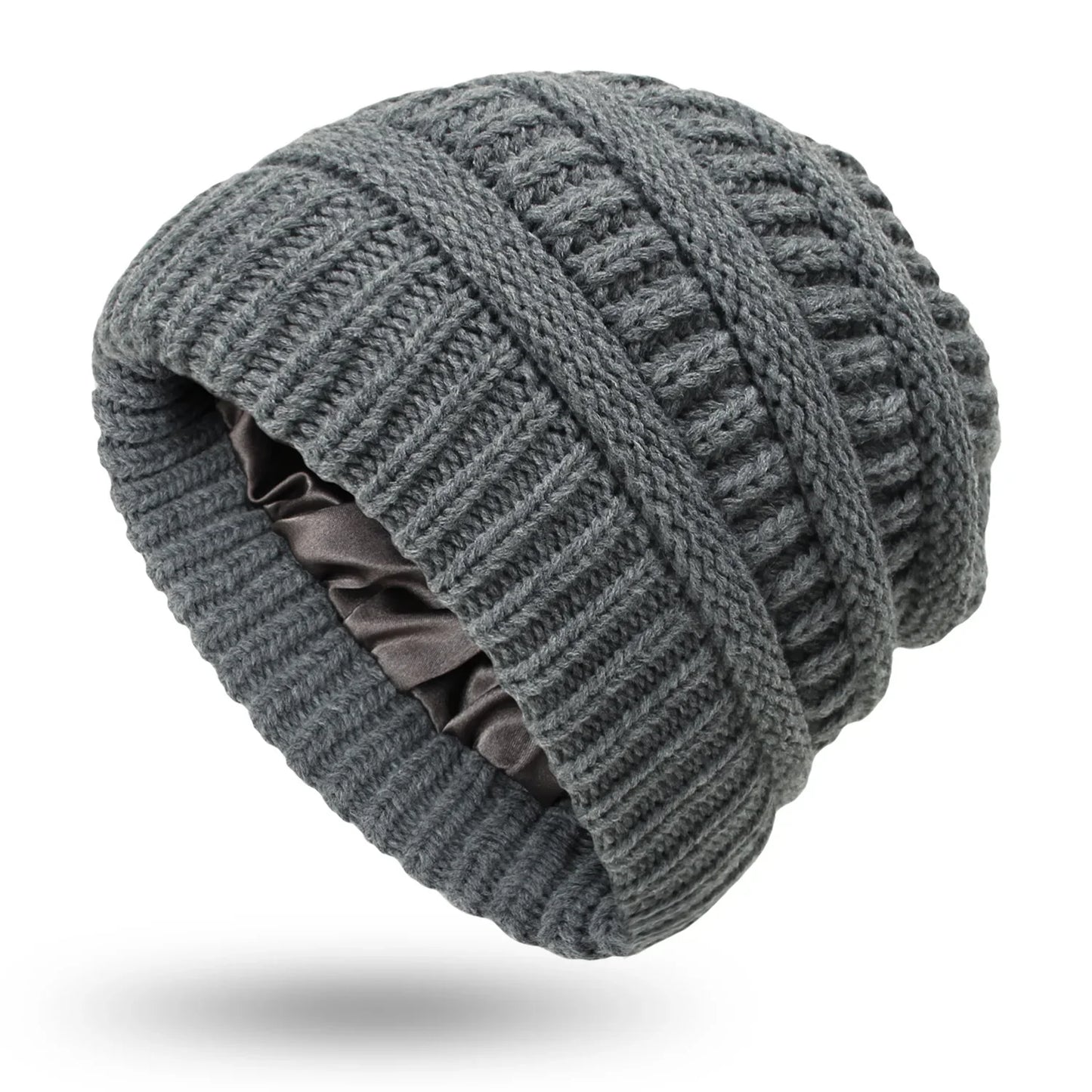 Women's winter knit hat made of satin