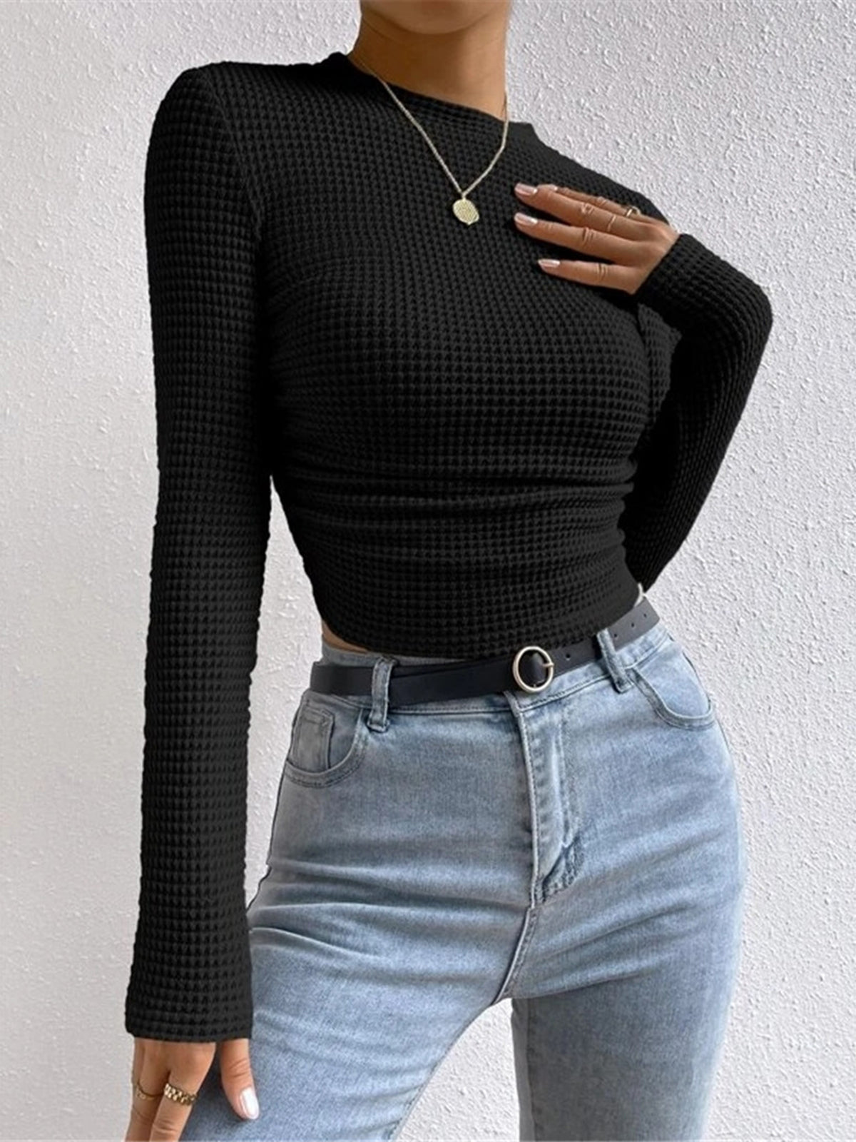 Women's Slim Fit Waffle Sweater