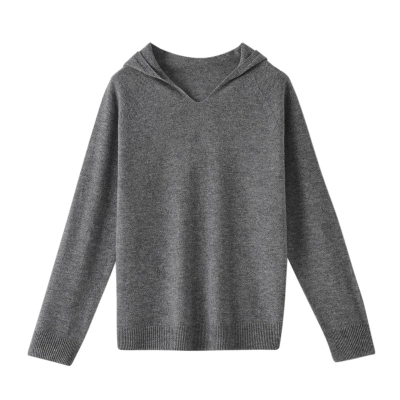 Women's sweater with V-neck and hood