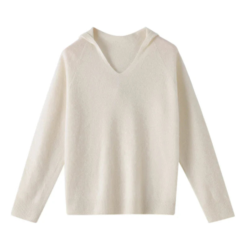 Women's sweater with V-neck and hood