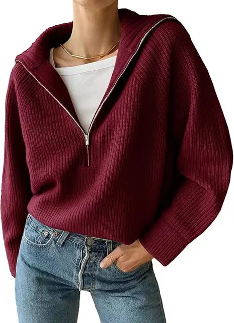 Women's sweater with V-neck and zipper