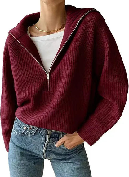Women's sweater with V-neck and zipper