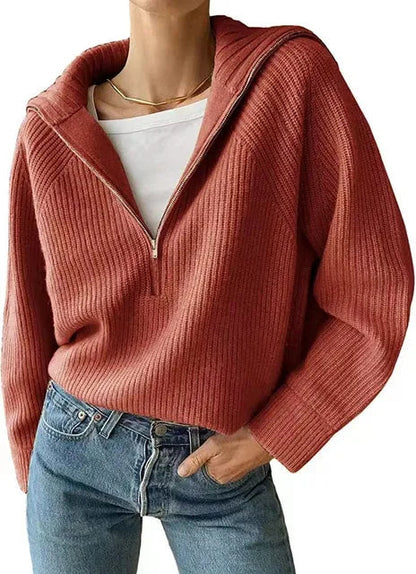 Women's sweater with V-neck and zipper