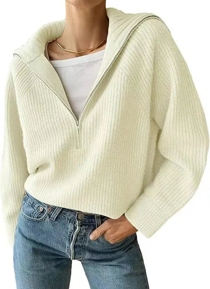 Women's sweater with V-neck and zipper