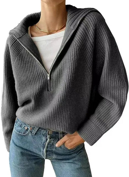 Women's sweater with V-neck and zipper
