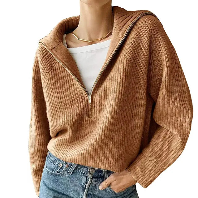 Women's sweater with V-neck and zipper