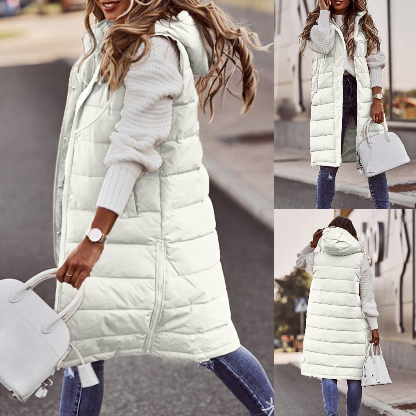 Women's Long Winter Down Vest with Hood | Quilted