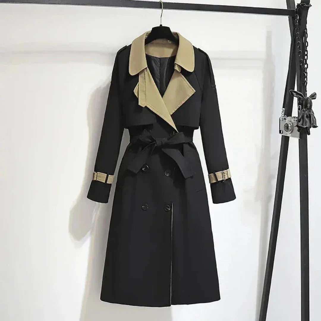Dani Two-Tone Belted Double Trench Coat