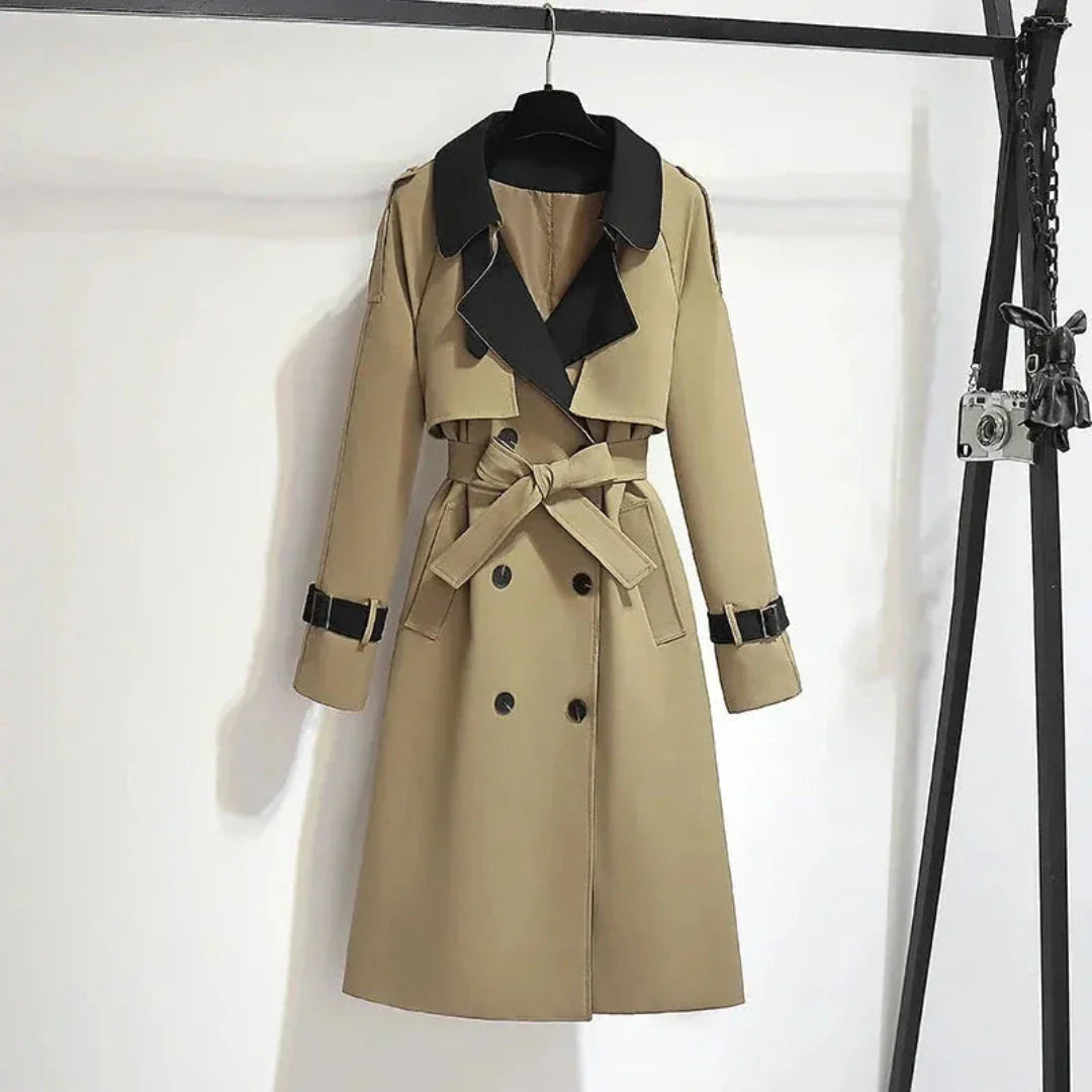 Dani Two-Tone Belted Double Trench Coat