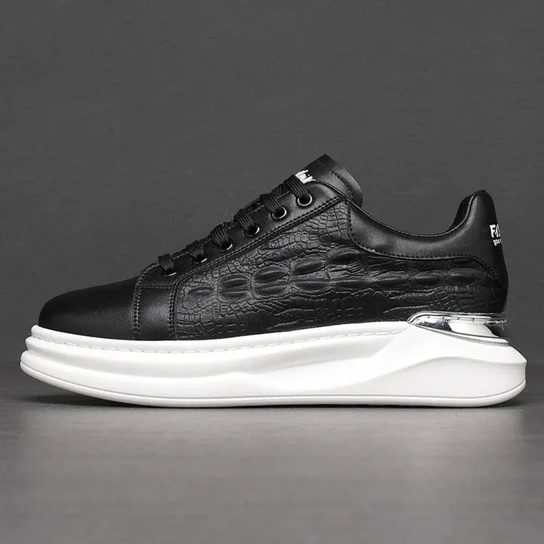 Dante Cushioned Croc Embossed Leather Sneakers For Men With White Upper And Futuristic Sole