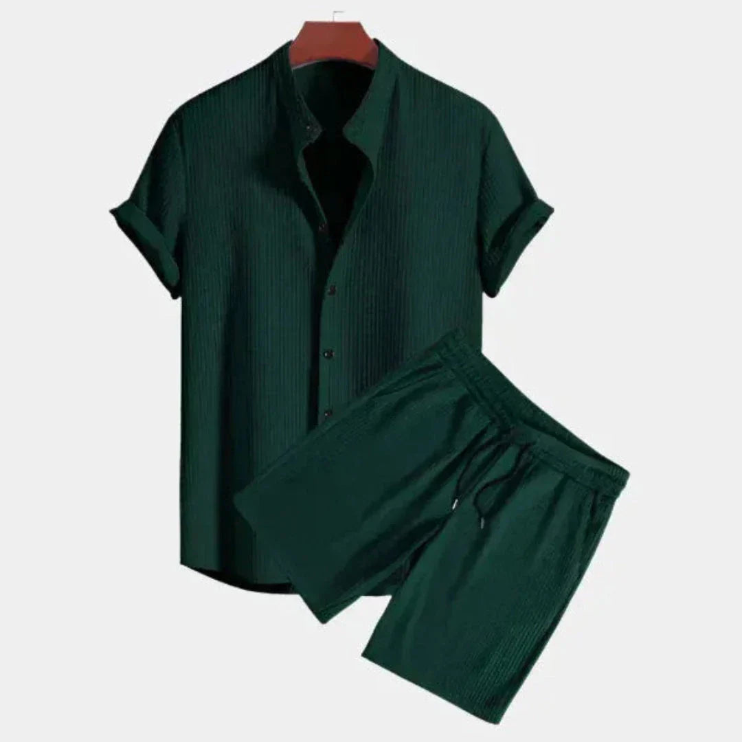 Dante Textured Two Piece Lounge Set For Men Short Sleeve Shirt And Drawstring Shorts Lightweight Breathable Fabric
