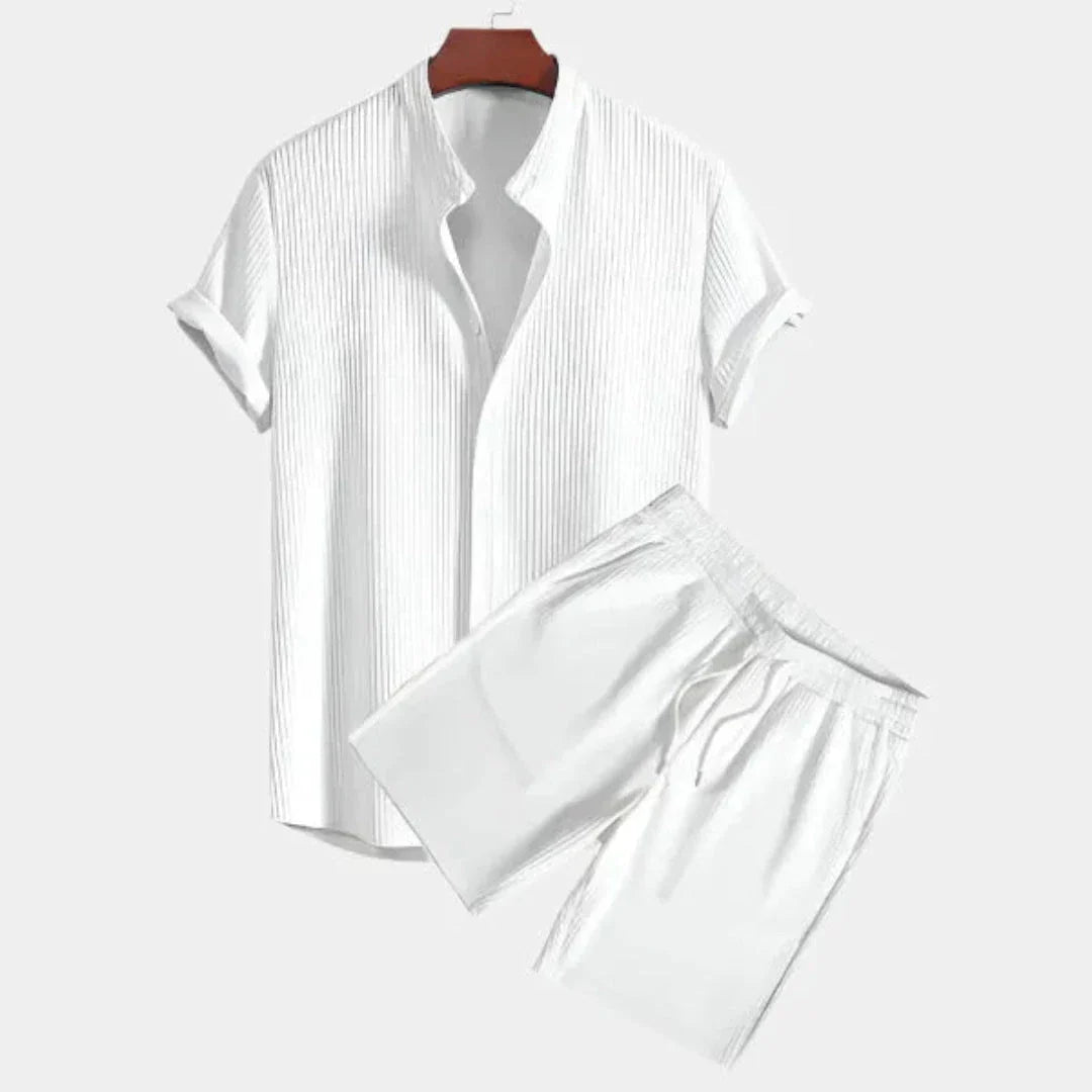 Dante Textured Two Piece Lounge Set For Men Short Sleeve Shirt And Drawstring Shorts Lightweight Breathable Fabric