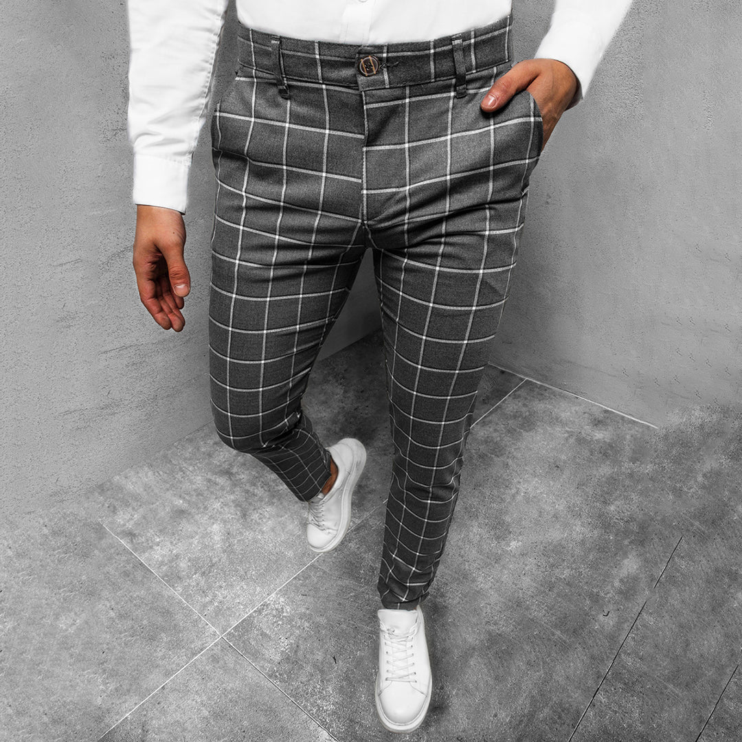 Daniel Men's Tapered Grid Pattern Trousers By TrendAura Modern Tailored Fit for Office and Weekend Style