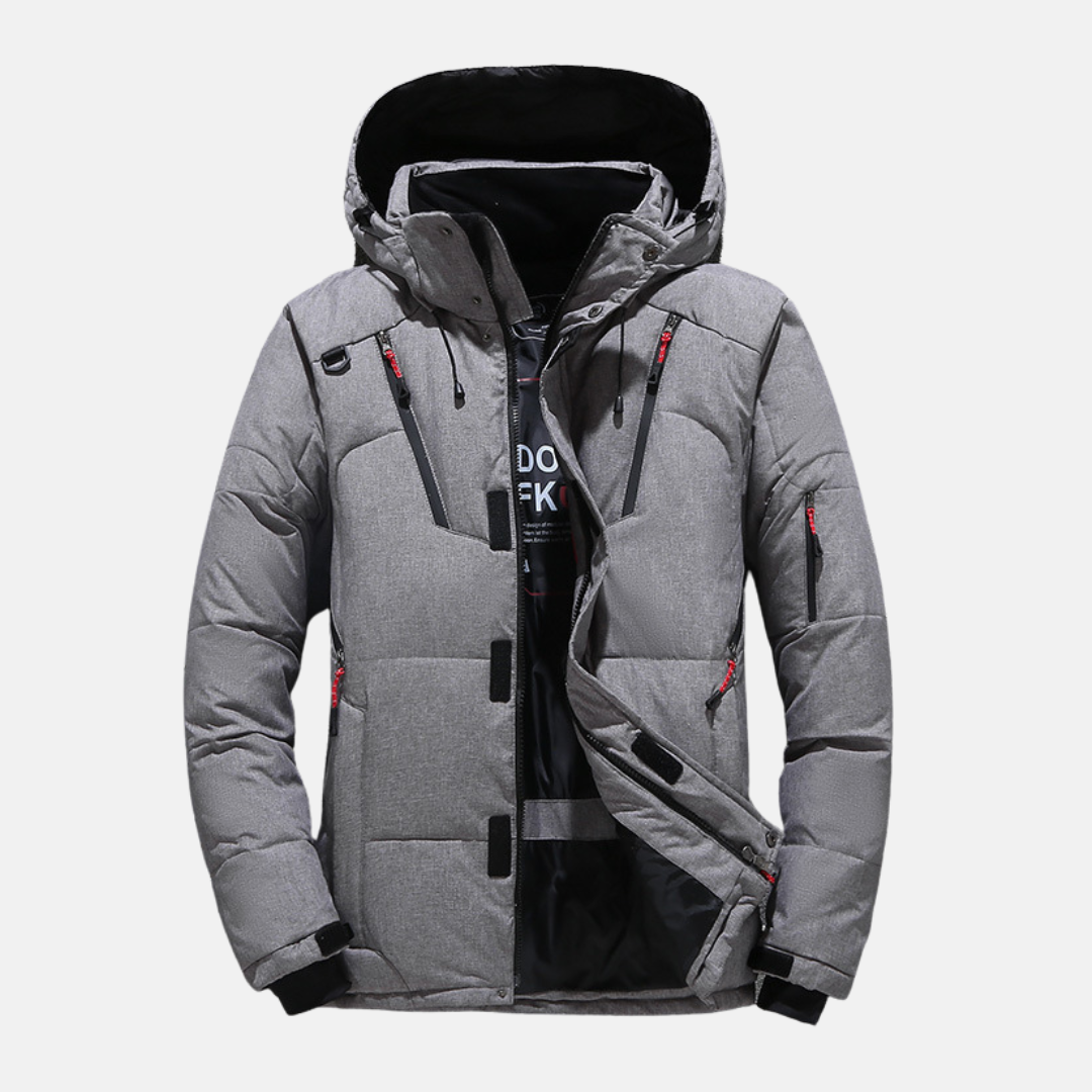 Men's Insulated Padded Hooded Jacket with Relaxed Fit and Hip Length Winter Coat