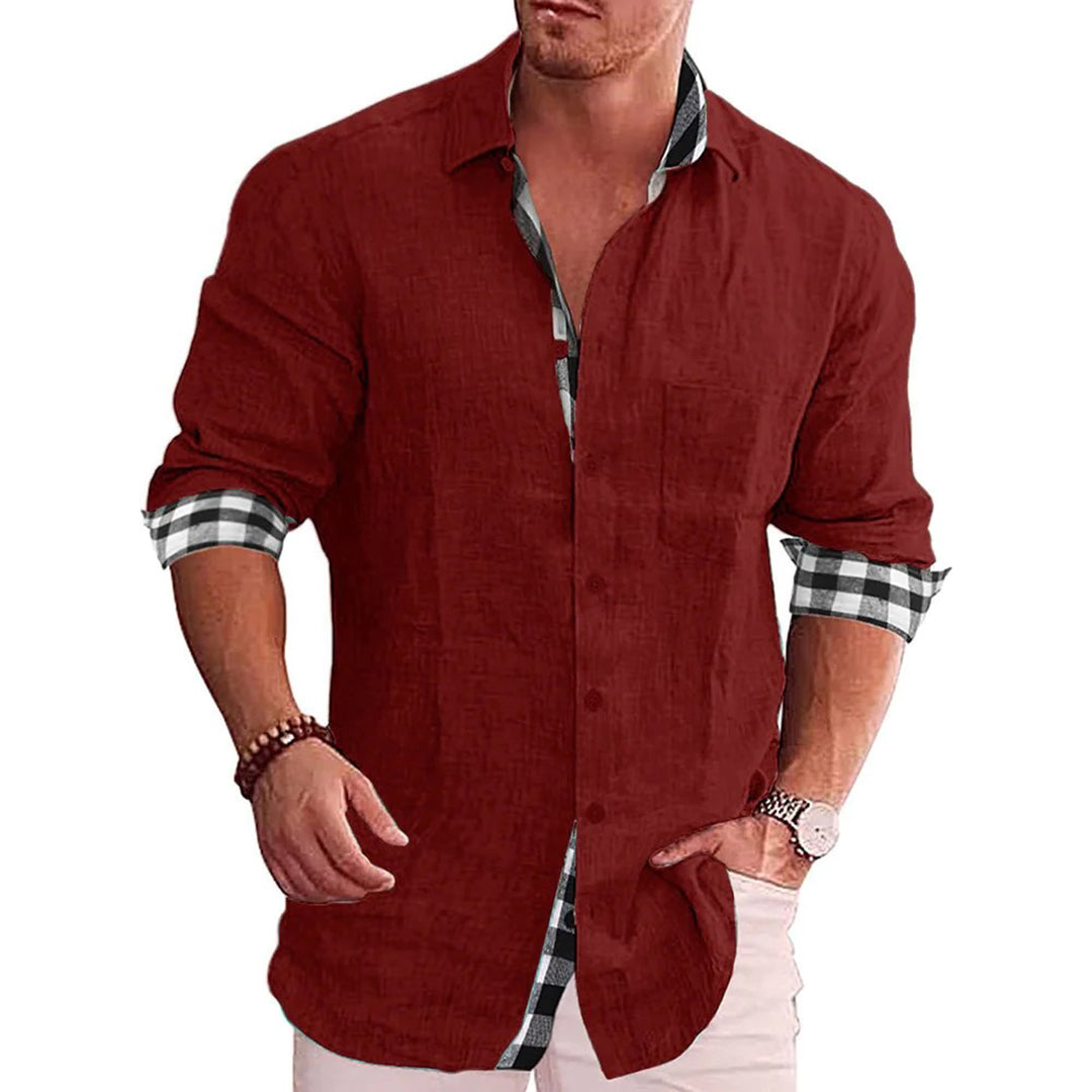 Men's Slim Fit Black Linen Shirt With Long Sleeves Button Closure Contrast Cuffs Nordic Flair