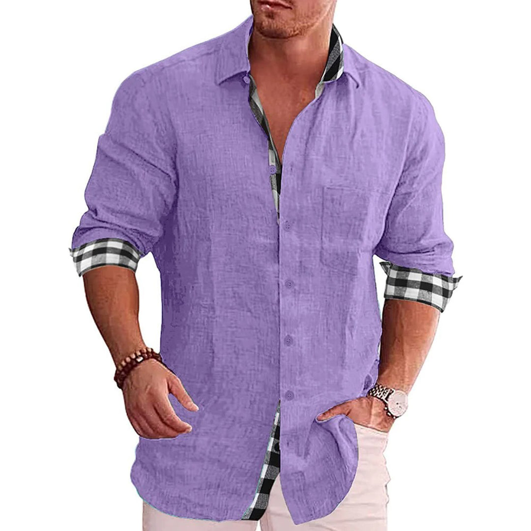Men's Slim Fit Black Linen Shirt With Long Sleeves Button Closure Contrast Cuffs Nordic Flair