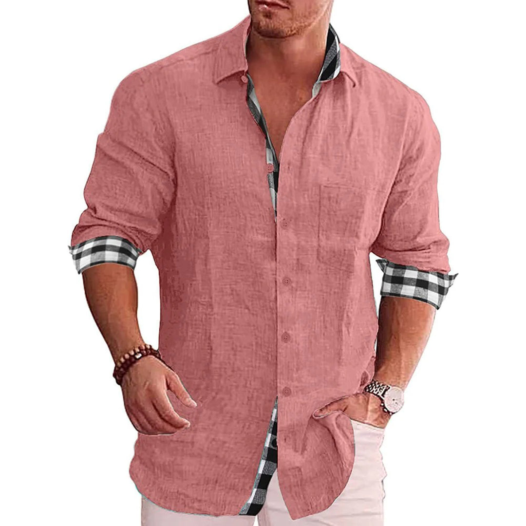 Men's Slim Fit Black Linen Shirt With Long Sleeves Button Closure Contrast Cuffs Nordic Flair