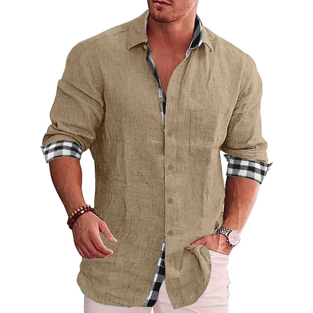 Men's Slim Fit Black Linen Shirt With Long Sleeves Button Closure Contrast Cuffs Nordic Flair