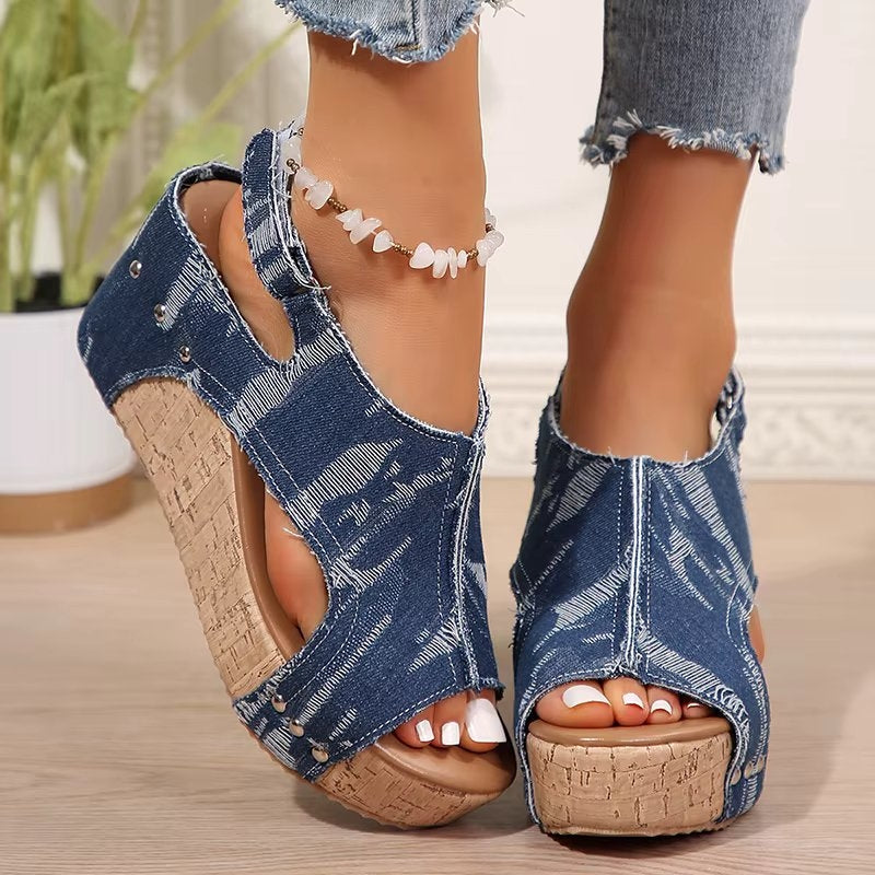 Women's Cork Wedge Sandals with Adjustable Straps and Cushioned Footbed