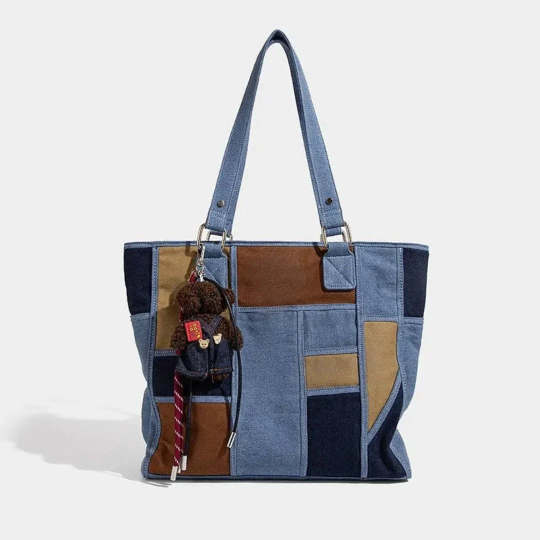 Denim Patchwork Tote Bag - TrendAura