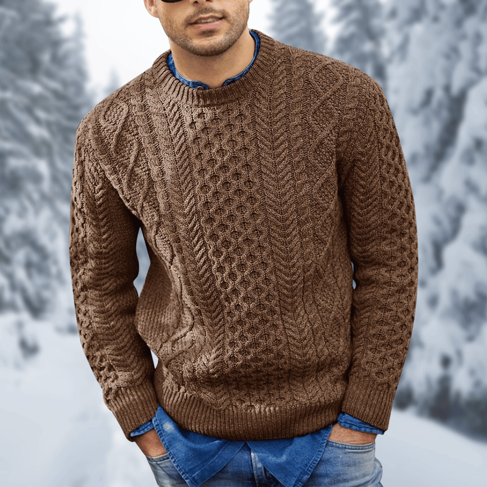 Mens Cable Knit Wool Sweater Warm Cozy Knitwear For Winter Layering And Everyday Comfort
