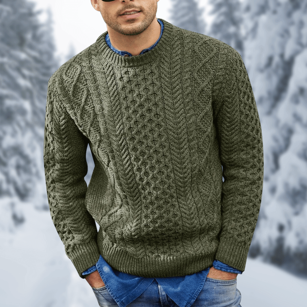 Mens Cable Knit Wool Sweater Warm Cozy Knitwear For Winter Layering And Everyday Comfort