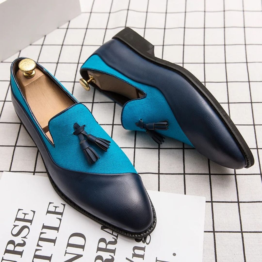 Alessio Regal Two Tone Tassel Loafers For Men Blue Navy Leather Luxury Premium Slip On