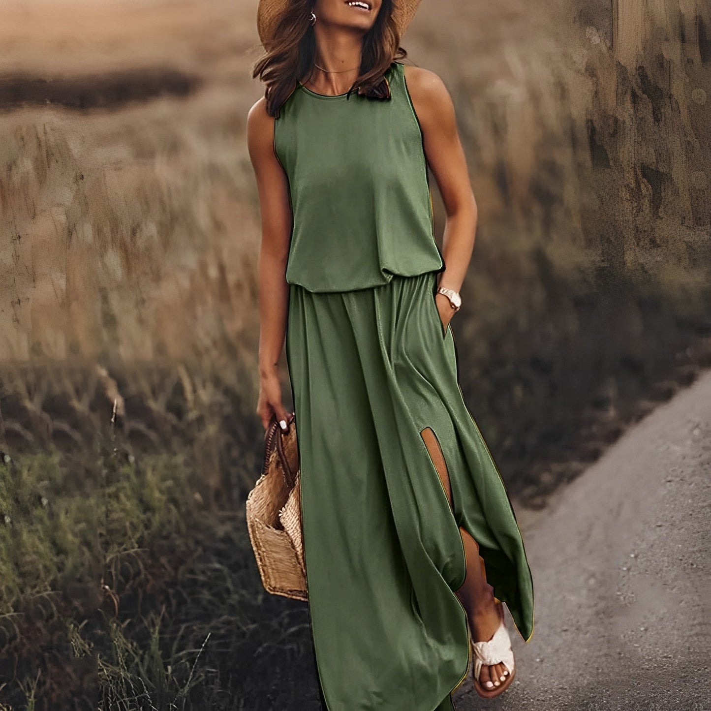 JONNA Dress Breathable Sleeveless Long Retro Style for Travelers Elegant Colorful Travel Dress
