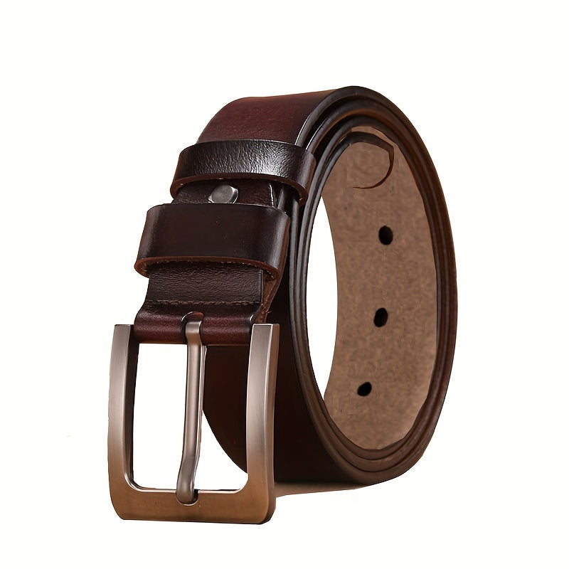 Genuine leather men's belt with pin buckle