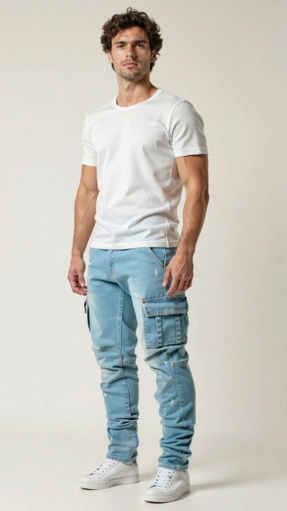Jack Slim Fit Cargo Jeans For Men With Functional Pockets Versatile Everyday Wear