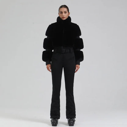 Womens One Piece Ski Suit With Faux Fur Windproof Insulated Snow Gear For Skiing