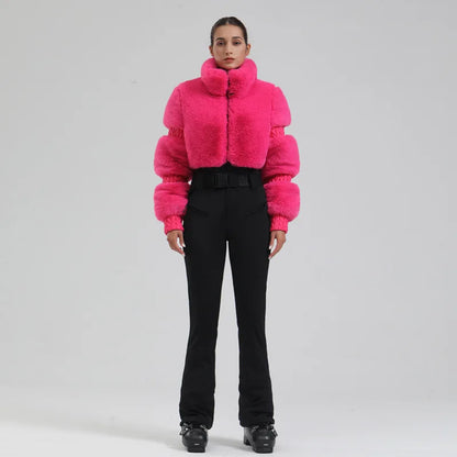 Womens One Piece Ski Suit With Faux Fur Windproof Insulated Snow Gear For Skiing