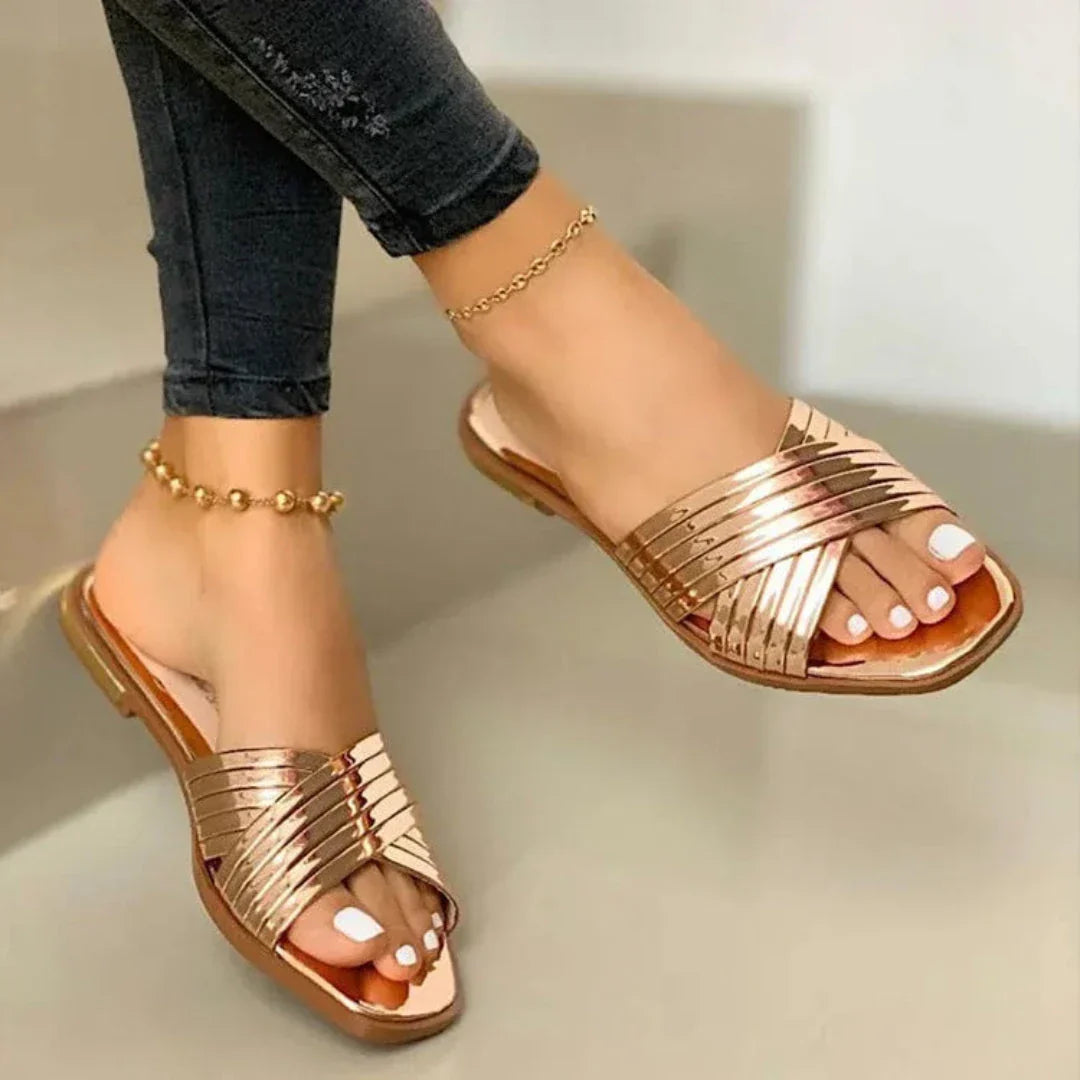 Elara Crisscross Patent Slip-On Sandals