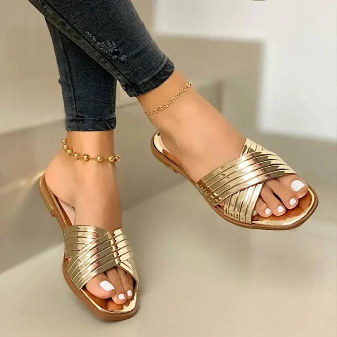 Elara Crisscross Patent Slip-On Sandals