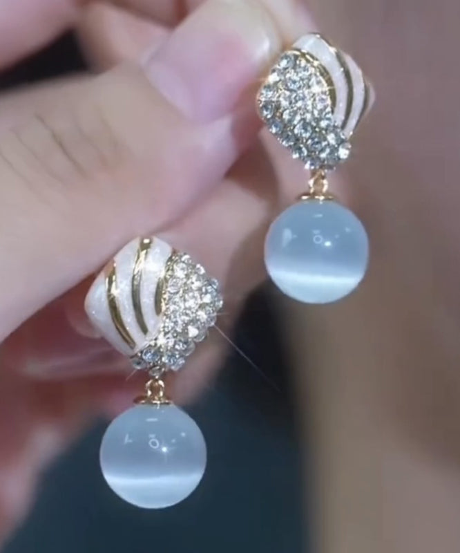 Boucles d'oreilles pendantes élégantes en alliage bleu clair avec pierre œil de chat en zircon - TrendAura