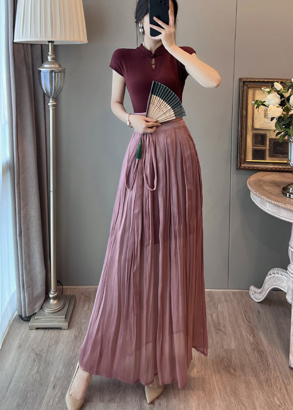 Ensemble deux pièces élégant robe et jupe à col mandarin mûre pour l'été - TrendAura