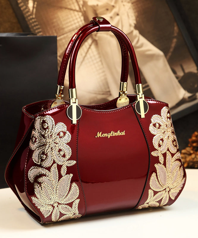 Élégant sac fourre-tout en cuir de veau à paillettes et fleurs de mûrier - TrendAura
