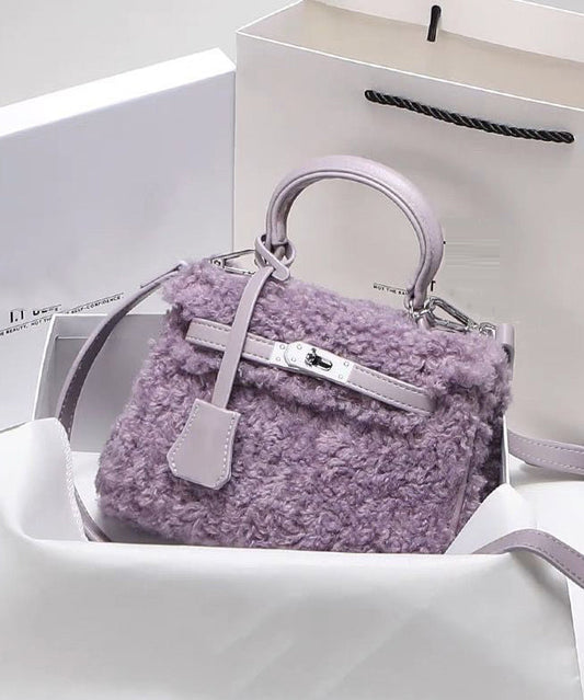 Mini sac à main élégant et durable en fausse fourrure violette pour femme - TrendAura