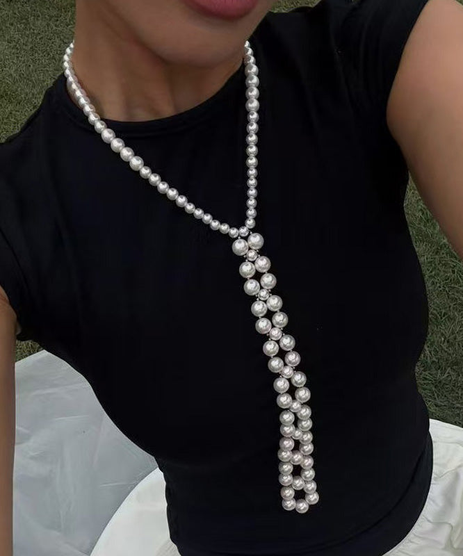 Collier élégant en alliage de perles blanches avec perles graduées - TrendAura