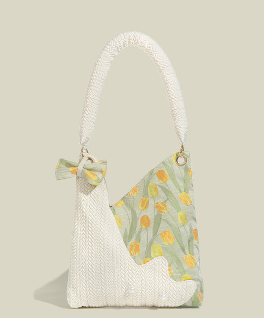 Sacs à bandoulière élégants en coton patchwork blanc asymétrique - TrendAura