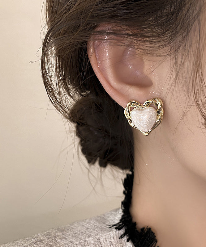 Boucles d'oreilles à tige élégantes en cuivre blanc surdoré avec émail goutte à goutte Love - TrendAura