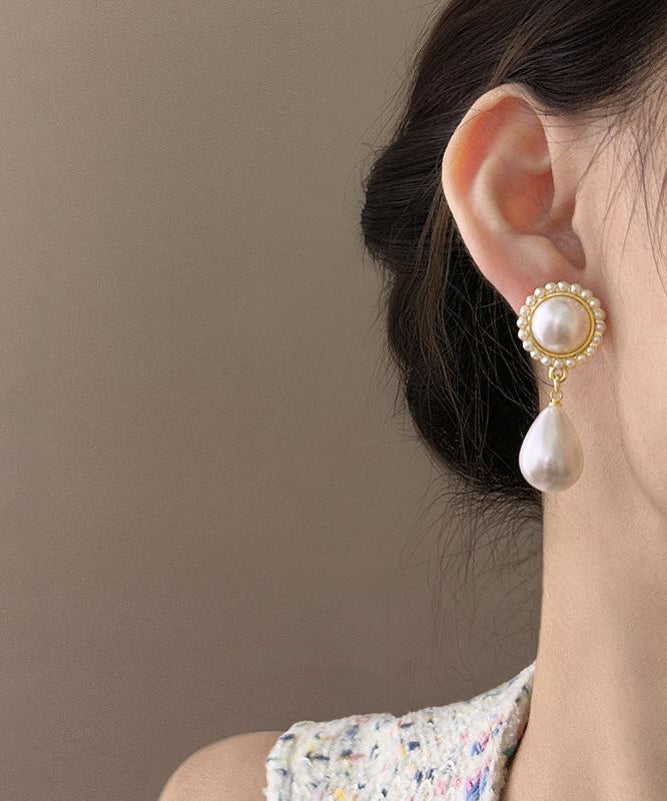 Boucles d'oreilles pendantes élégantes en alliage d'argent sterling blanc avec perles en forme de goutte d'eau - TrendAura